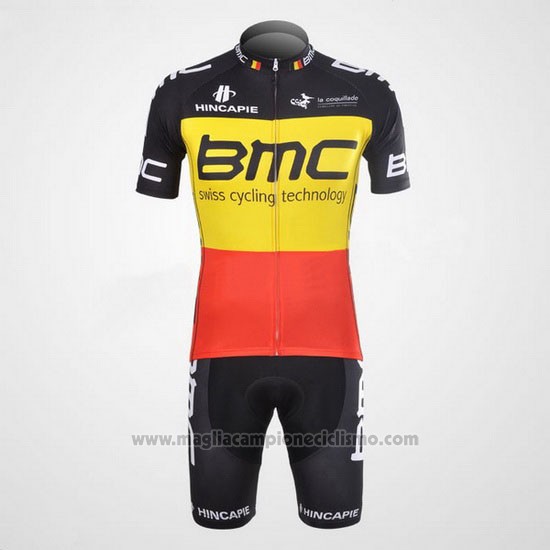 2012 Abbigliamento Ciclismo BMC Campione Belgio Giallo e Rosso Manica Corta e Salopette